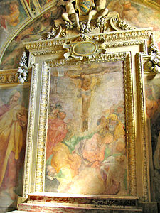 Korsfästelsen (1556). Cappella Mattei, Santa Maria della Consolazione, Rom.