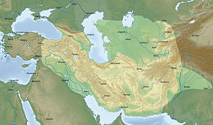 Map of the Timurid Empire at its greatest extent under Timur, vassals are not shown