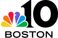 The NBC peacock in the lower left overlapping on top of a serif numeral 10 with the word "BOSTON" underneath in a wide sans serif