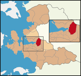 Map showing Bornova District in İzmir Province