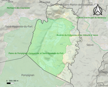 Carte de la ZNIEFF de type 1 sur la commune.