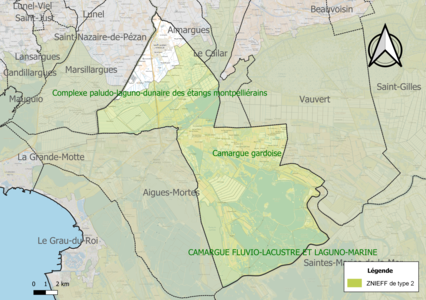 Carte des ZNIEFF de type 2 sur la commune.