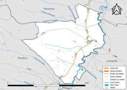 Carte en couleur présentant le réseau hydrographique de la commune