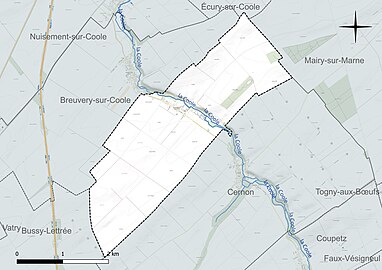 Carte en couleur présentant le réseau hydrographique de la commune