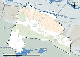 Carte en couleur présentant le réseau hydrographique de la commune