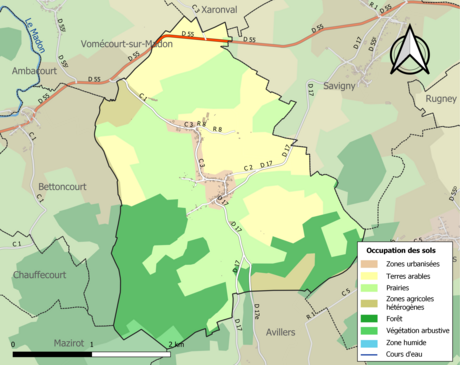 Carte en couleurs présentant l'occupation des sols.