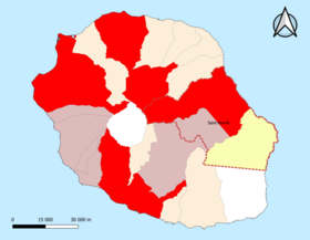 Localisation de l'aire d'attraction de Saint-Benoît dans le département de La Réunion.