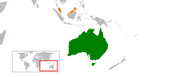 Map indicating locations of Australia and Malaysia