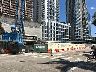 Brickell Flatiron under construction in 2016 amid a building boom in the 2010s.