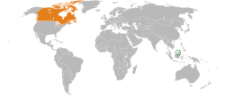 Map indicating locations of Brunei and Canada