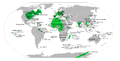 Étendue de tous les Empires Français, 1er Empire colonial (1534-1815) et Premier Empire (1804-1815) et le 2e Empire colonial (1815-1946) + des territoires sous administration française et les zones d’influences françaises.