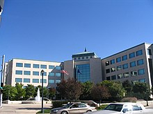 The Charles Curtis State Office Building (2001), facing the capitol