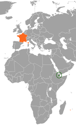 Map indicating locations of Djibouti and France