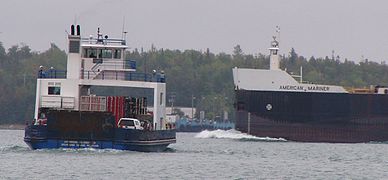 SS Drummond Islander IV carrying M-134 between DeTour Village and Drummond Island