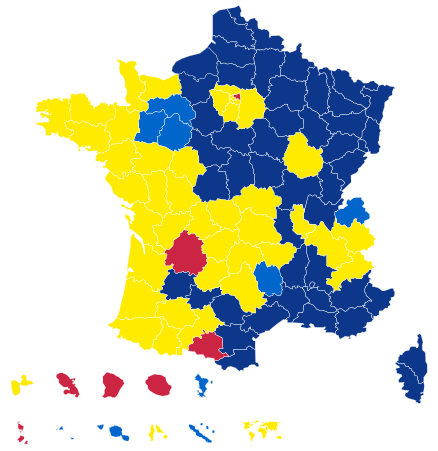 Candidats arrivés en tête dans chaque département au 1er tour.