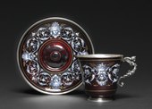 French cup and saucer, decorated with Renaissance ornaments; 1880–1900; enamel and silver; overall: 6.5 x 8.5 x 6.5 cm; Cleveland Museum of Art