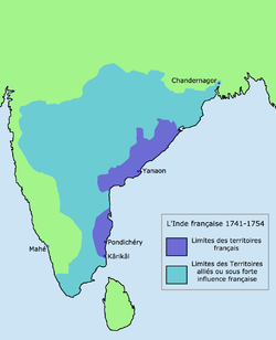 1754年後法屬印度的領地 (紫色)