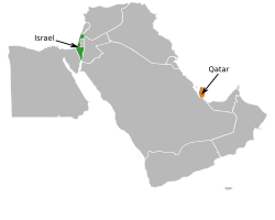 Map indicating locations of Israel and Qatar