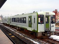 系列内で優等列車用と普通列車用があるキハ110系。 左：急行用 右：普通列車用