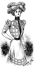 Sketch (1898) of a dress with chemisette and cravat