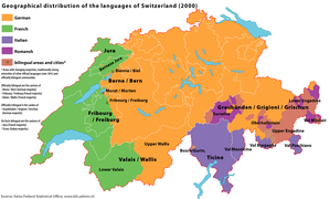 The French-speaking part of Switzerland is shown in green on this map