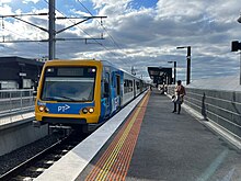 A X'Trapolis train departing Bell station in 2023.