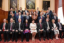 Clare Curran in a large group shot of the new members of the Coalition Government in 2017