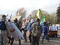 Anti-government and pro-Russian Odesskaya Druzhina militants at the Trade Unions House encampment on 14 April