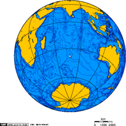 Orthographic projection centred over Île Amsterdam.