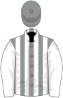 Grey and white stripes, white sleeves, grey cap