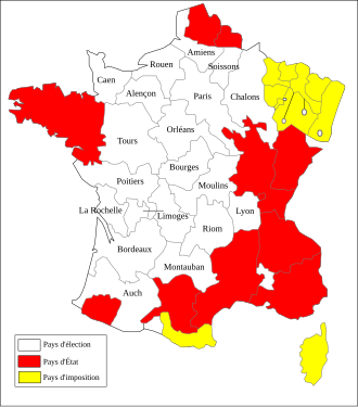 Carte représentant avec des traits noirs et des aplats rouges et jaunes les limites des différents pays et leur statut