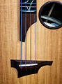 Closeup of the fingerboard of a Taylor AB-1 Acoustic Bass
