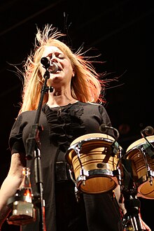 Wilson performing with The B-52's in Barcelona, 2008