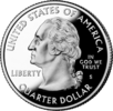 Shiny silver coin with profile of Washington bust.