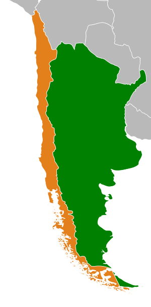 Mapa indicando localização do Chile e da Argentina.