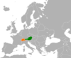 Location map for Austria and Switzerland.