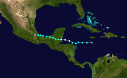 Trajectoire d’Earl dans le sud des Caraïbes et en Amérique centrale.