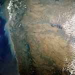 西ガーツ山脈の衛星写真