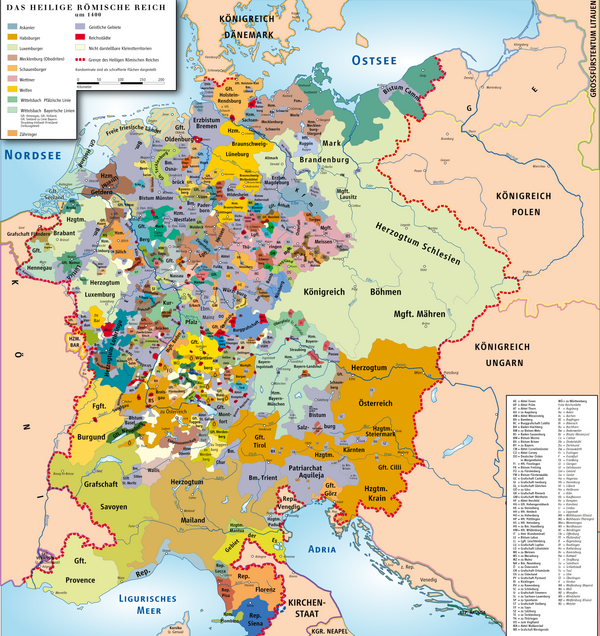 Le Saint-Empire romain germanique en 1400.