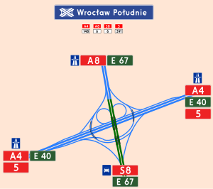 Übersichtskarte Autobahnknoten Wrocław-Południe