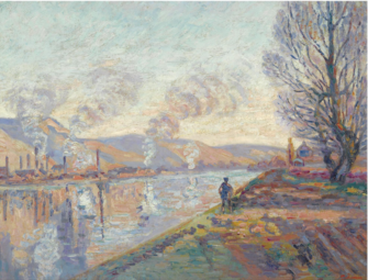 La Seine en amont de Rouen, vers 1890. Collection privée, Vente 2009.