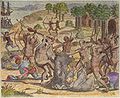 Image 11The Natives of Cumaná attack the mission after Gonzalo de Ocampo's slaving raid. Colored copperplate by Theodor de Bry, published in the "Relación brevissima de la destruccion de las Indias". (from History of the Caribbean)