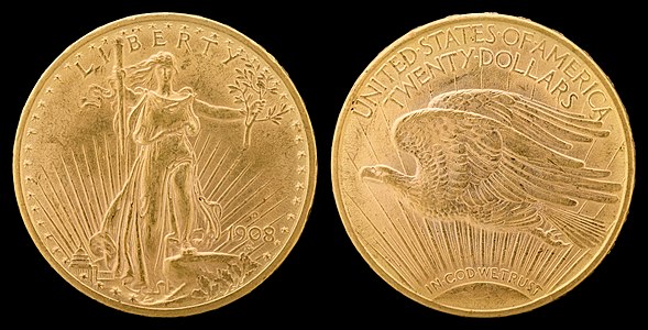 Saint-Gaudens double eagle, with motto, by Augustus Saint-Gaudens and the United States Mint