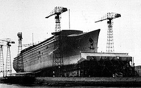 El transatlántico SS Normandie en construcción en 1932.