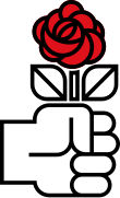 Fist and rose logo of the Dutch Labour Party, mid-1970s to 1994