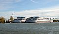 School ship: Bertha-von-Suttner-Gymnasium, Donauinsel, Wien - in the background to the left the Donauturm