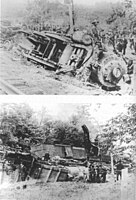 On 8 June 1906, a severe storm felled an 80-foot-tall (24 m) elm tree, dropping it on the BR&P tracks one mile (1.6 km) north of Pavilion. The freight train was unable to slow from its fifty-mile per hour speed before striking the tree. Both locomotives were thrown from the track, and several crew were killed.