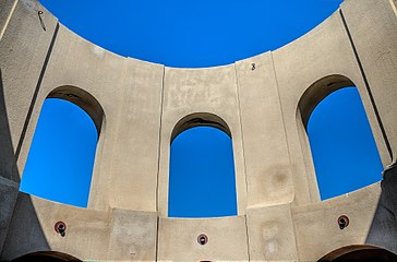 Detail of arches at the top of the tower