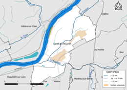 Carte en couleur présentantle réseau hydrographique de la commune