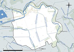 Carte en couleur présentant le réseau hydrographique de la commune